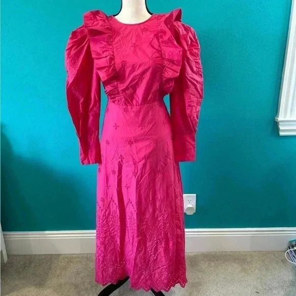 New with tags zara Pink Eyelet Embroidered maxi Dress in size small - Picture 1 of 12